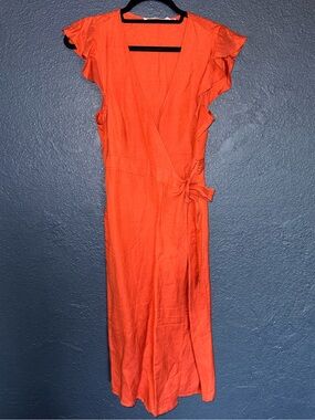 ASTR THE LABEL Wrap Dress with pockets Size XS RUST colored Linen Retro